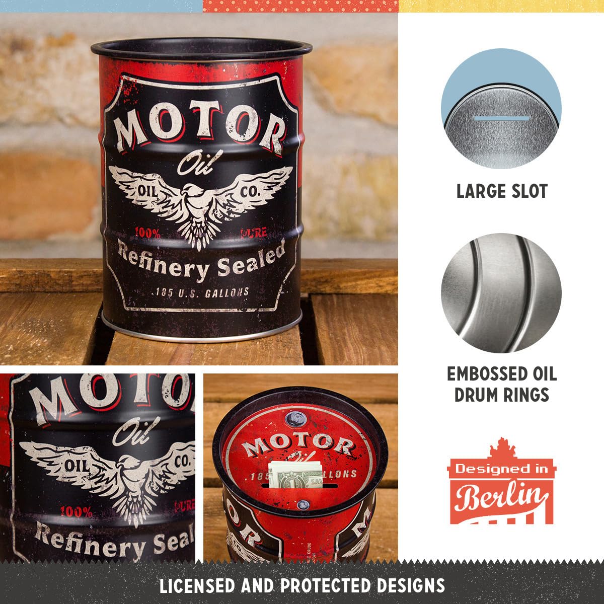 Salvadanaio Retrò Ford Mustang 1967 - In Metallo Da 600ml - Idea Regalo Per Appassionati Auto - Foto 2