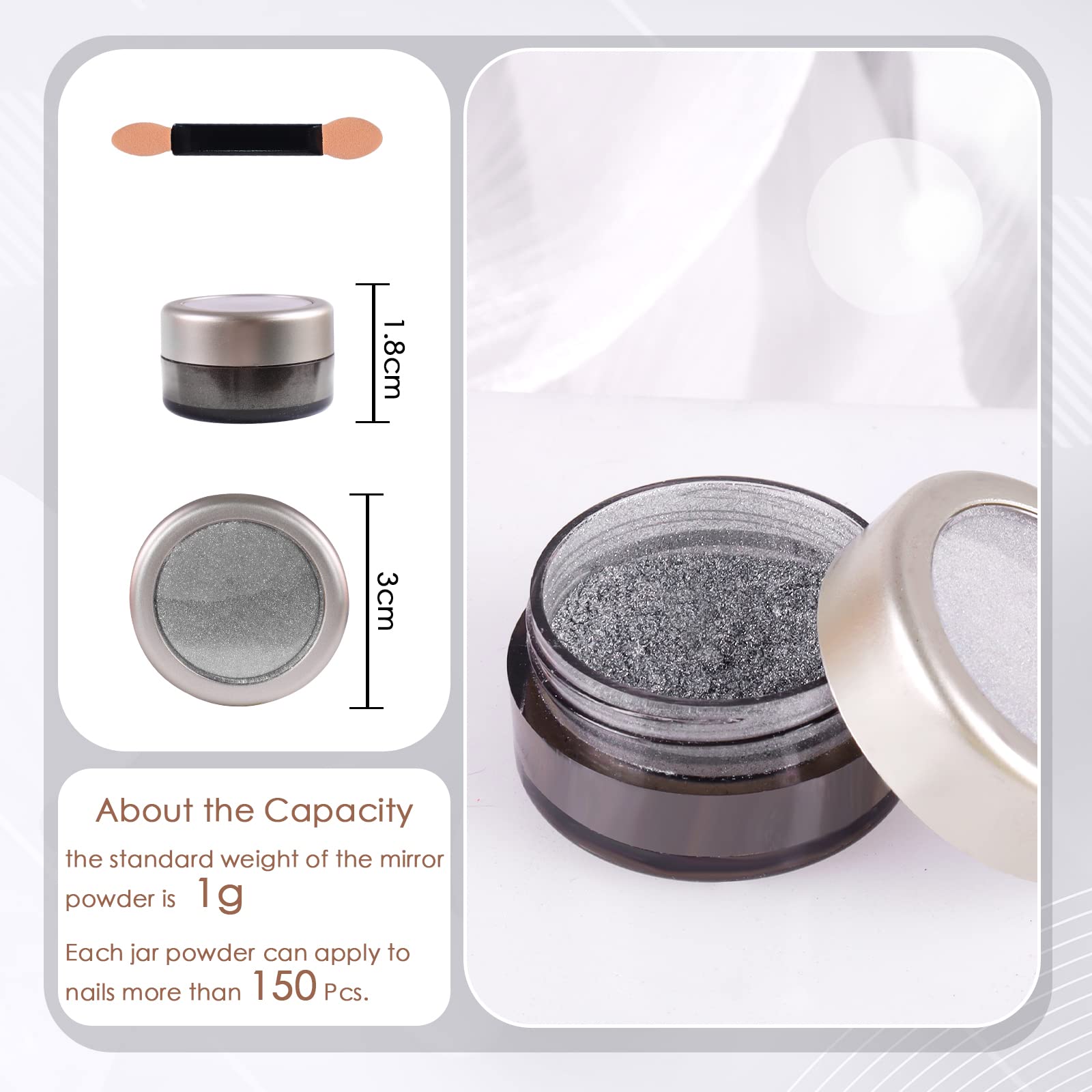 Laza Chrome Nail Powder Mirror Effect Metallic Dust Holographic Glitter Glazed Manicure Decoration Reflective Pigment for DIY Gel Polish Nail Art, Resin Craft, Gifts - Silver
