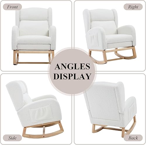 Miniatura 7 de NIOIIKIT Mecedora para guardería con reposapiés, silla deslizante tapizada de peluche, silla de guardería con bolsillo lateral, mecedora deslizante,