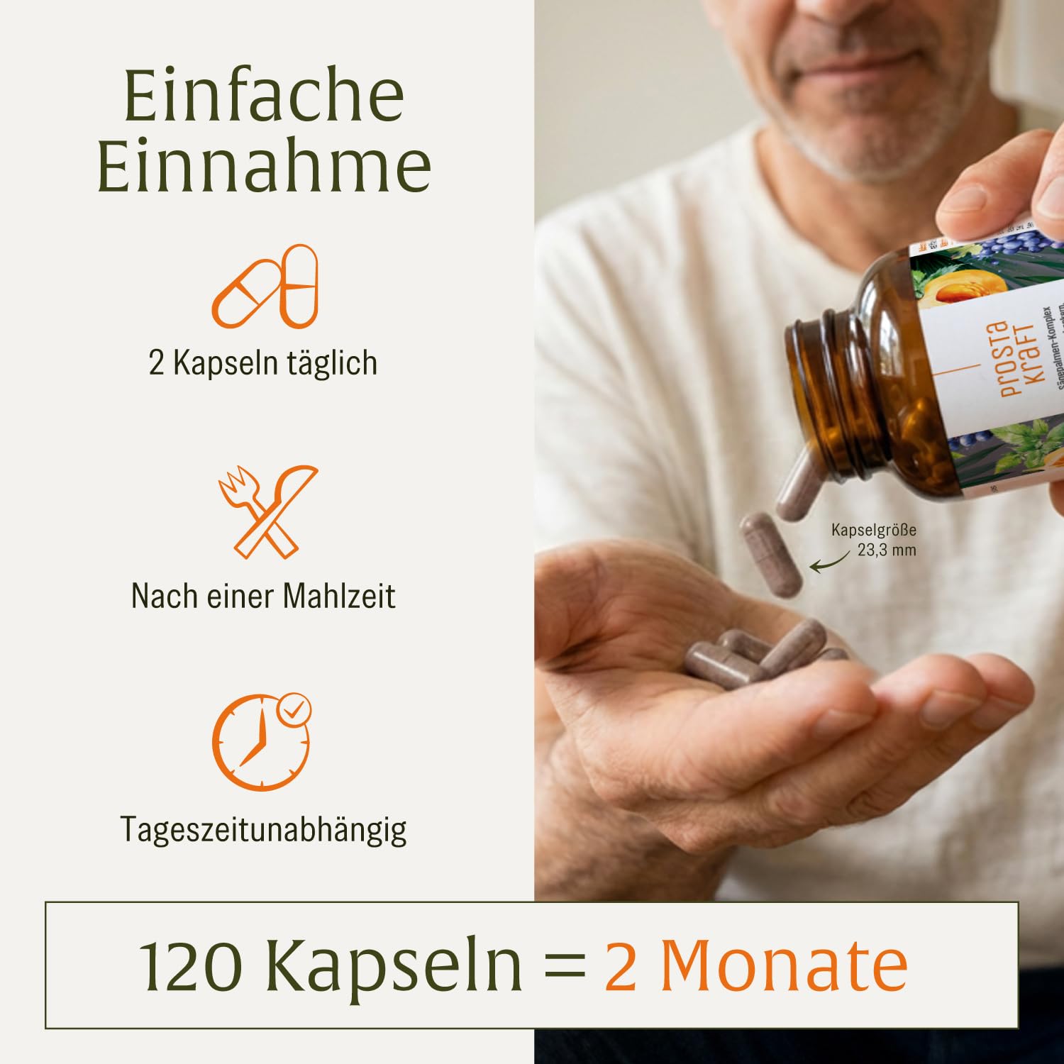 NATURTREU® Sägepalmen Komplex - 120 vegane Kapseln hochdosiert mit Sägepalmenextrakt (301 mg), Brennnessel, Kürbiskern mit Vitamin E, Zink, Selen - 2 Monatsvorrat