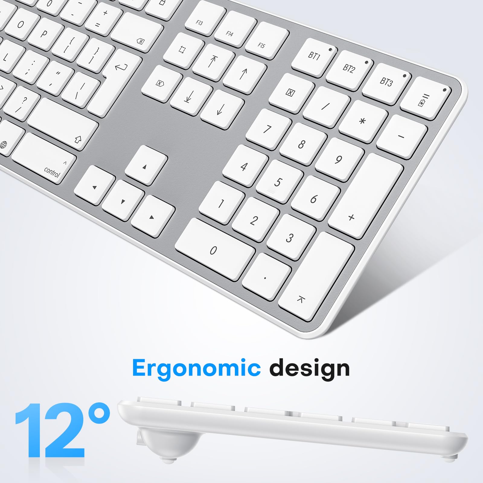 OMOTON inalámbrico Bluetooth Teclado y ratón para Mac (MacBook Air/MacBook Pro/iMac/iMac Pro),Teclado y ratón USB Recargables para Mac OS, con 3 Canales Bluetooth, Escritura silenciosa, Plateado
