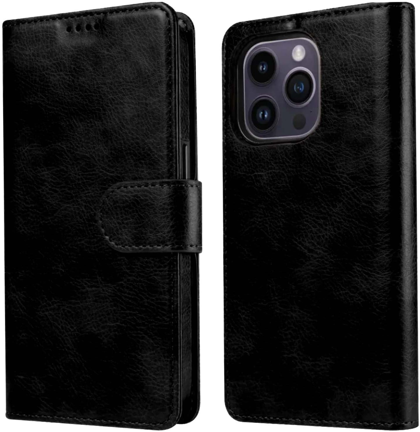 EMF Protection Anti Radiation Leather Flip Folio Case for iPhone, Genuine Leather Wallet Case/Cover with Card Holder & Stand Function Black
