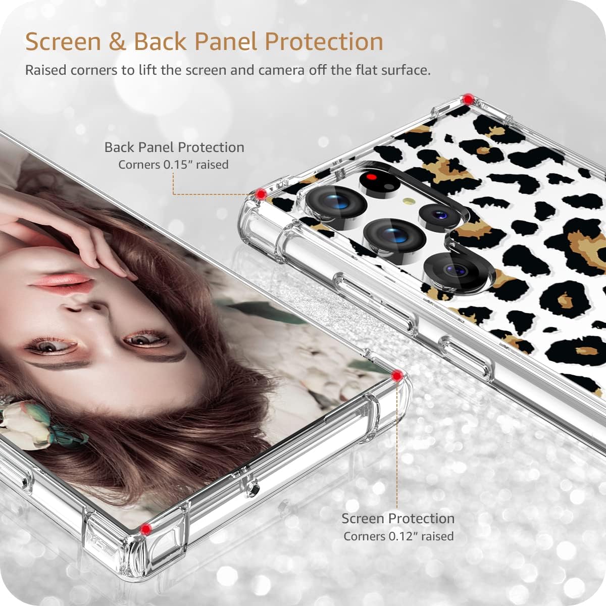 iDLike for Samsung Galaxy S22 Ultra Case, Clear Design with Leopard Print Phone Case for Women Girls, Slim Fit Hard Back Soft TPU Bumper Protective Cover for Galaxy S22 Ultra 5G,Black/Brown Cheetah
