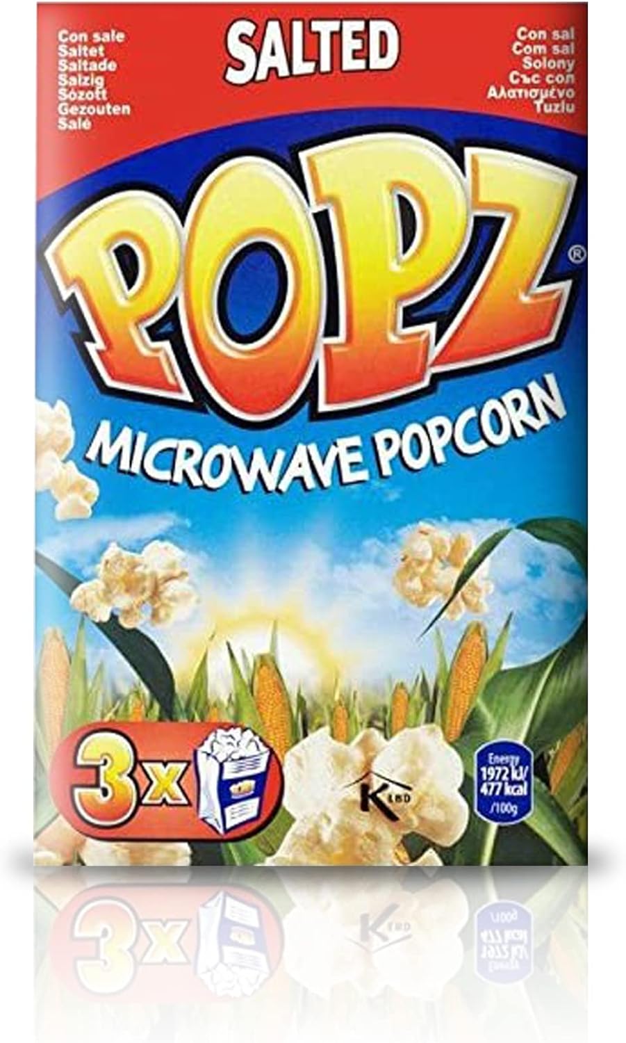 Popz Microwave Popcorn, NonGMO, Zero Trans Fat Popping Corn, Salted Flavour, 12 x 3 x 90g