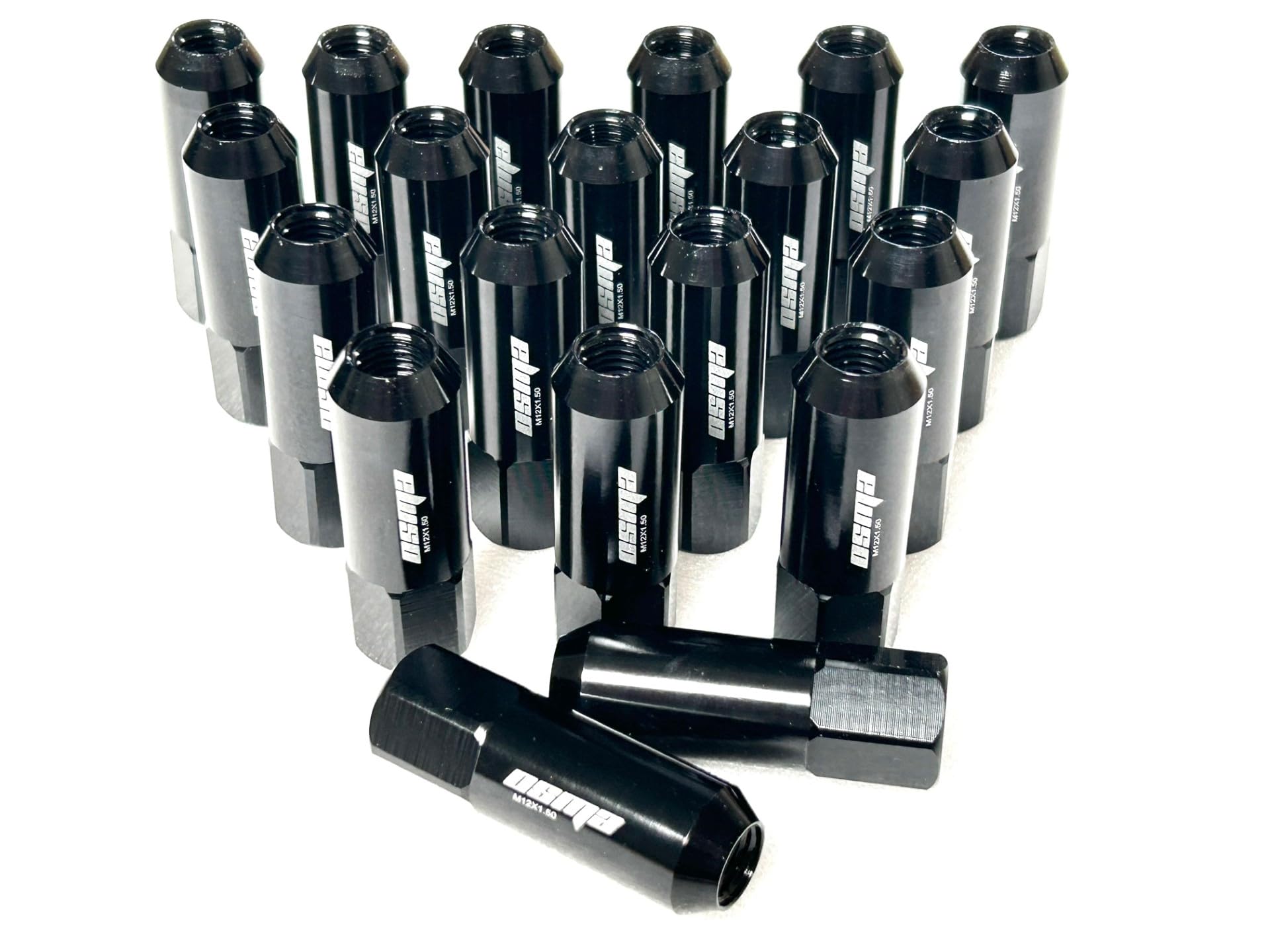M12x1.5mm Extended Steel Wheel Rim Tuner Lug Nuts 20Pcs 48mm BK