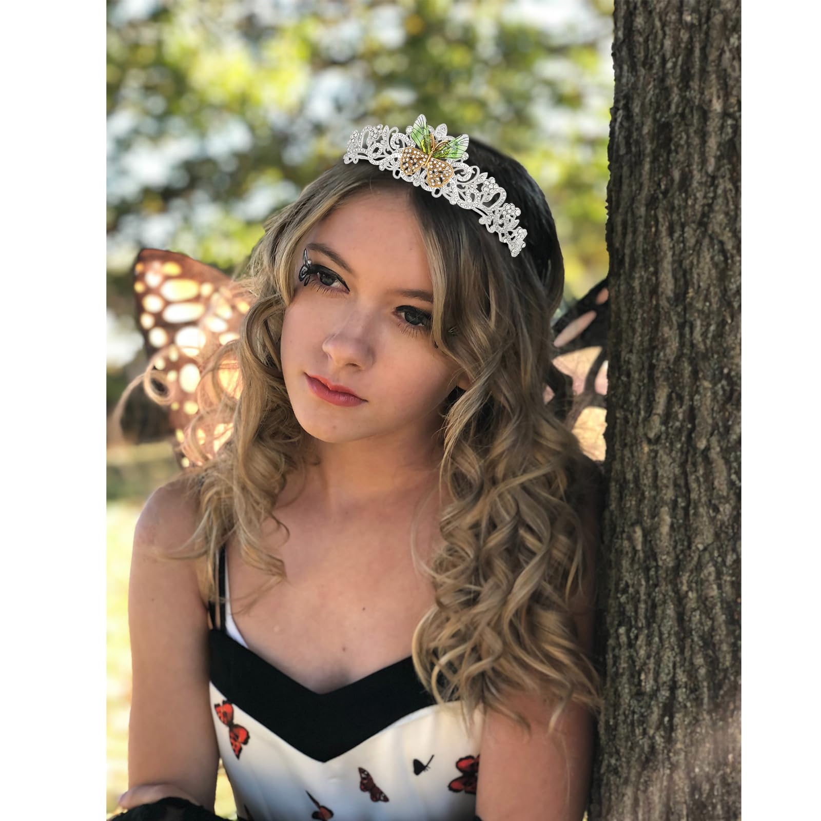 CIEHER Butterfly Headpiece Fairy Crown Green Butterfly Tiaras