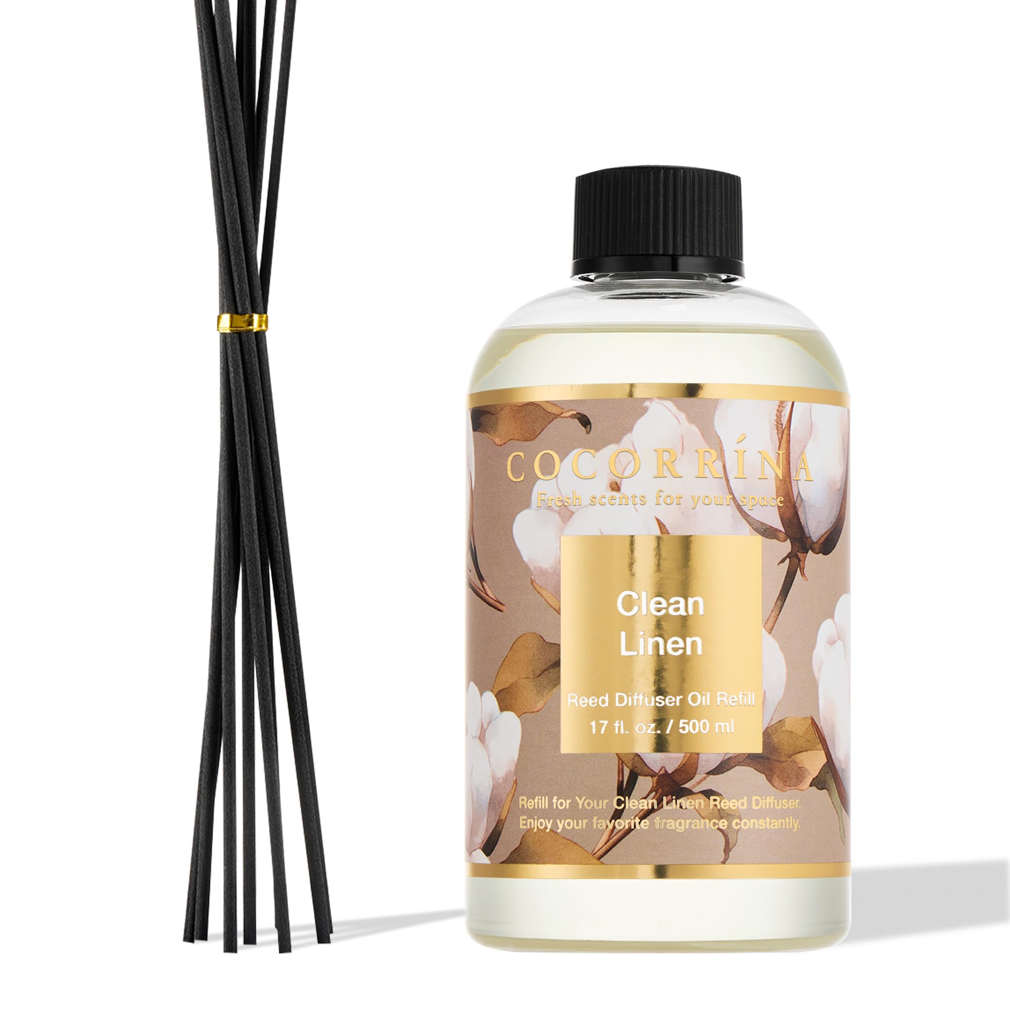 COCORRÍNA Reed Diffuser Refill with 8 Sticks, Clean Linen 500ml Scented Oil Refill for Reed Diffuser Home Fragrance for Bedroom, Bathroom Office Home Décor