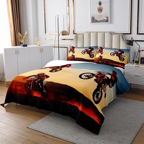 Miniatura 3 de Feelyou Juego de colcha acolchada de motocross para niños y adultos, juego de colcha temática de deportes extremos, colcha con patrón de