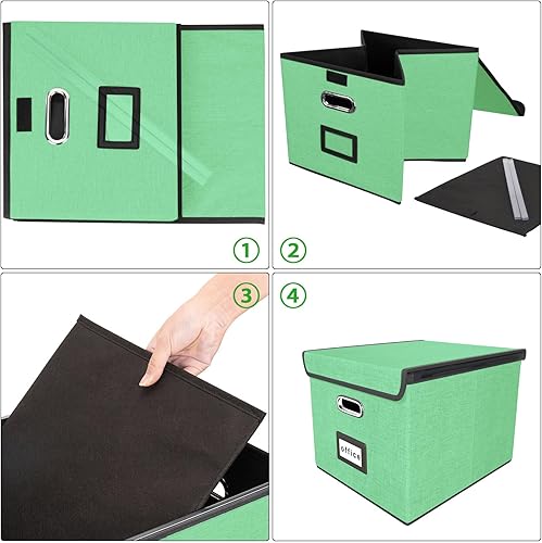 Vista 61 de Huolewa Cajas organizadoras de archivos con tapas, plegables de lino para colgar y almacenar con tobogán de plástico para oficina/decoración/hogar