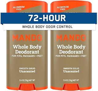 Mando Whole Body Deodorant For Men - Smooth Solid Stick - 72 Hour Odor Control - Aluminum Free, Baking Soda Free, Skin Safe - 2.6 Ounce (Pack of 2) - Unscented