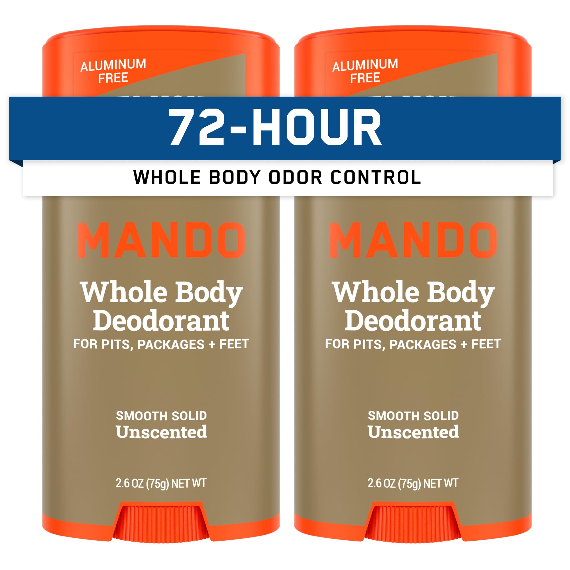Mando Desodorante de cuerpo completo para hombres, pluma suave y firme, control de olores de 72 horas, sin aluminio, sin carbonato de sodio, seguro para la piel, 600 ml (paquete de 2)