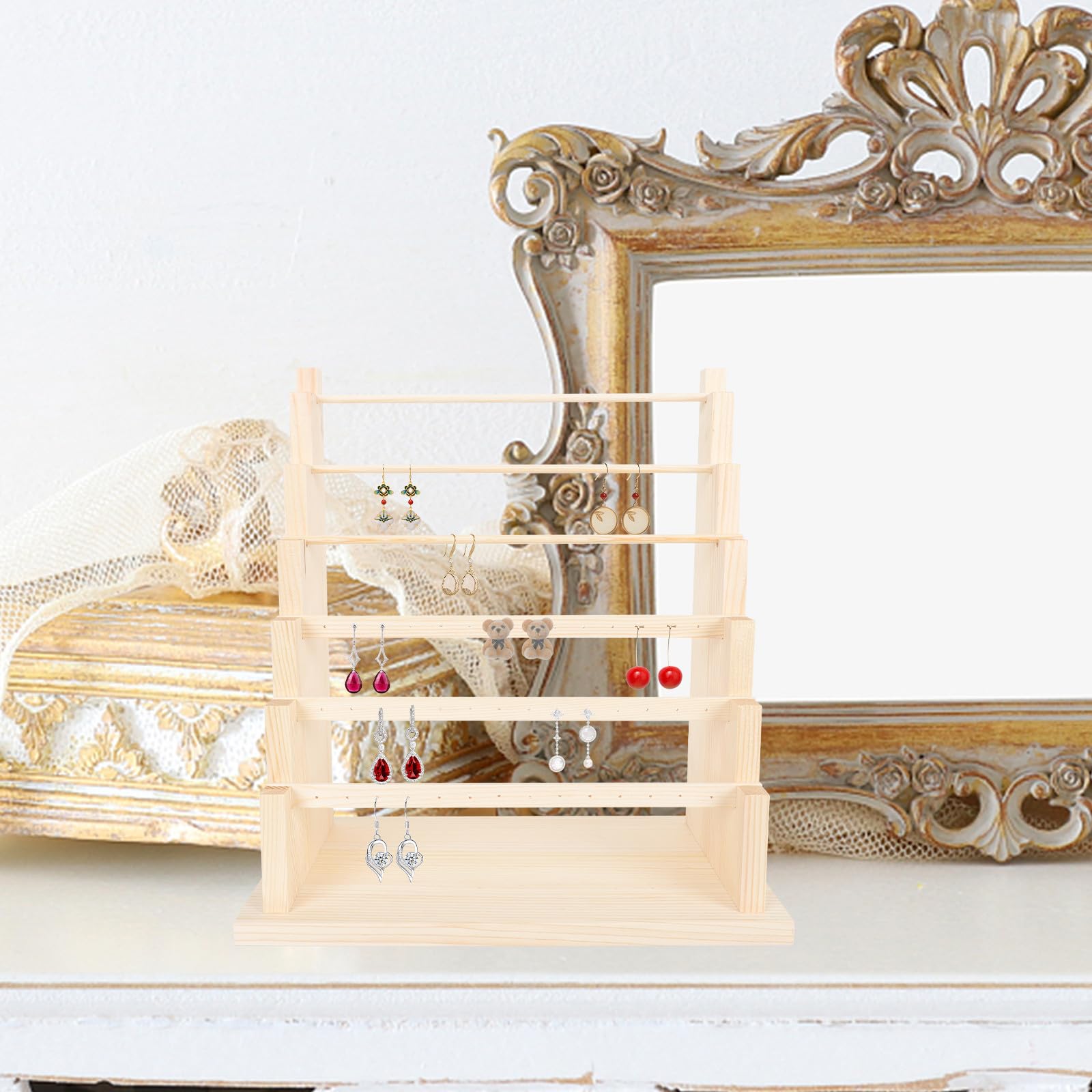 TEHAUX Espositore per Gioielli in Legno Design Unico e Staccabile, Porta Braccialetti e Orecchini Multi-livello per Organizzazione Elegante e Decorativa