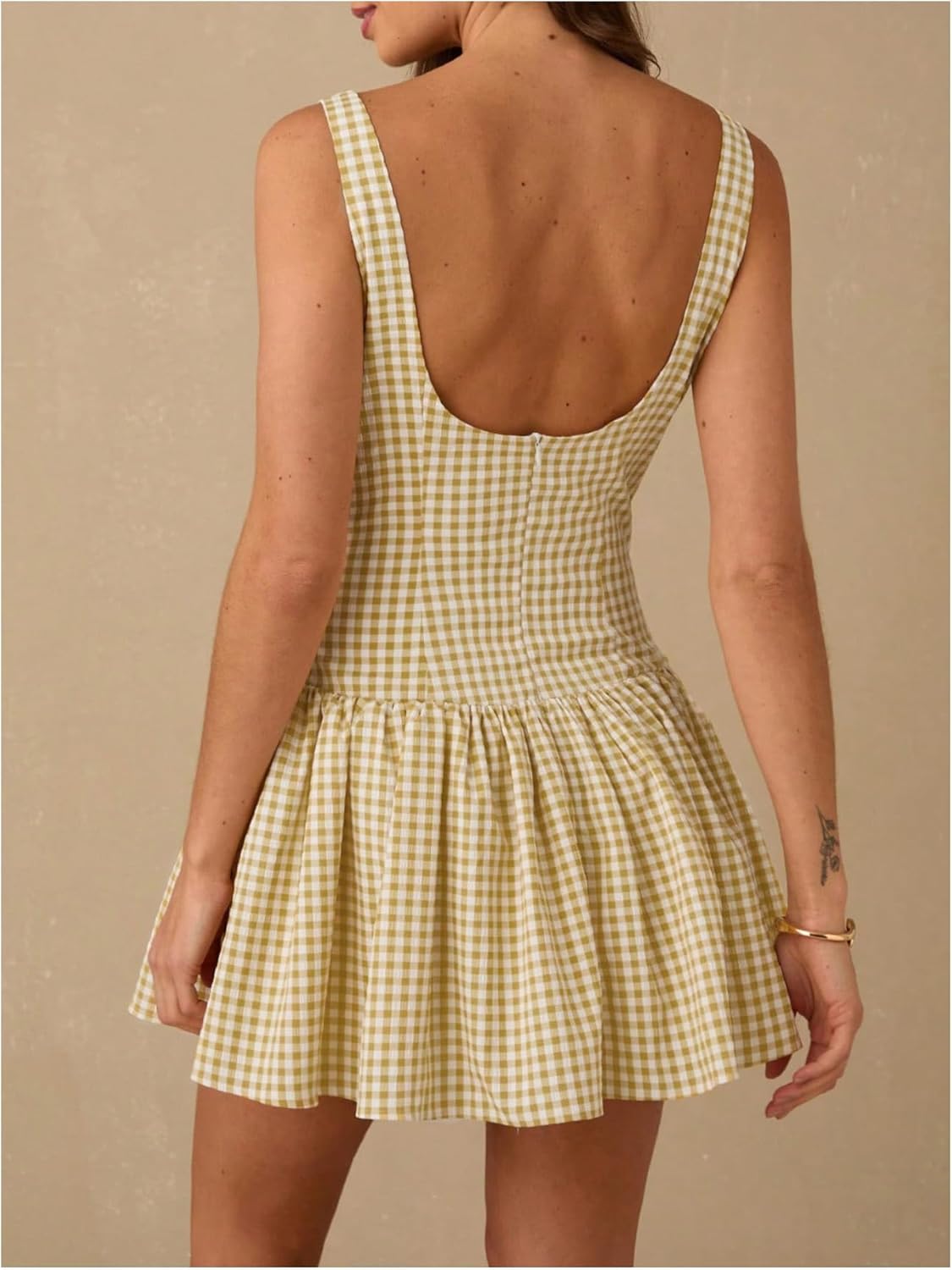 OYOANGLE Women's Gingham Sleeveless Ruffle Short Dress Open Back Button Front Y2K Plaid Dresses - Image 2