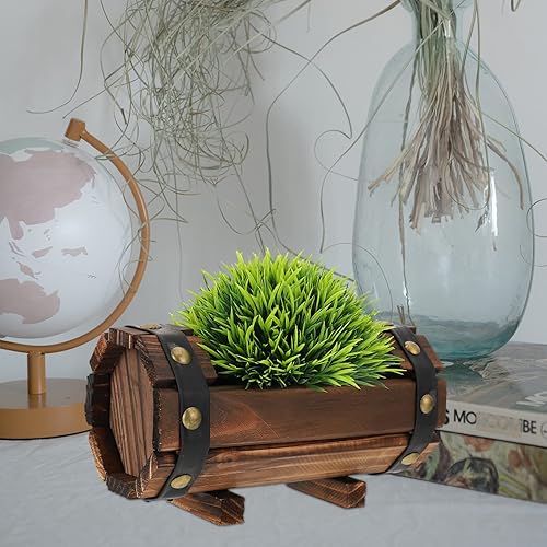 Miniatura 5 de Yardwe Maceta rústica de madera con barril para whisky, maceta de flores para suculentas, contenedor para patio, jardín, patio trasero
