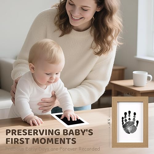 Miniatura 5 de 4 Park - Kit de huellas de bebé con 2 marcos de madera, kit de huellas y manos sin tinta, sin ensuciar, almohadillas de tinta de tacto limpio para
