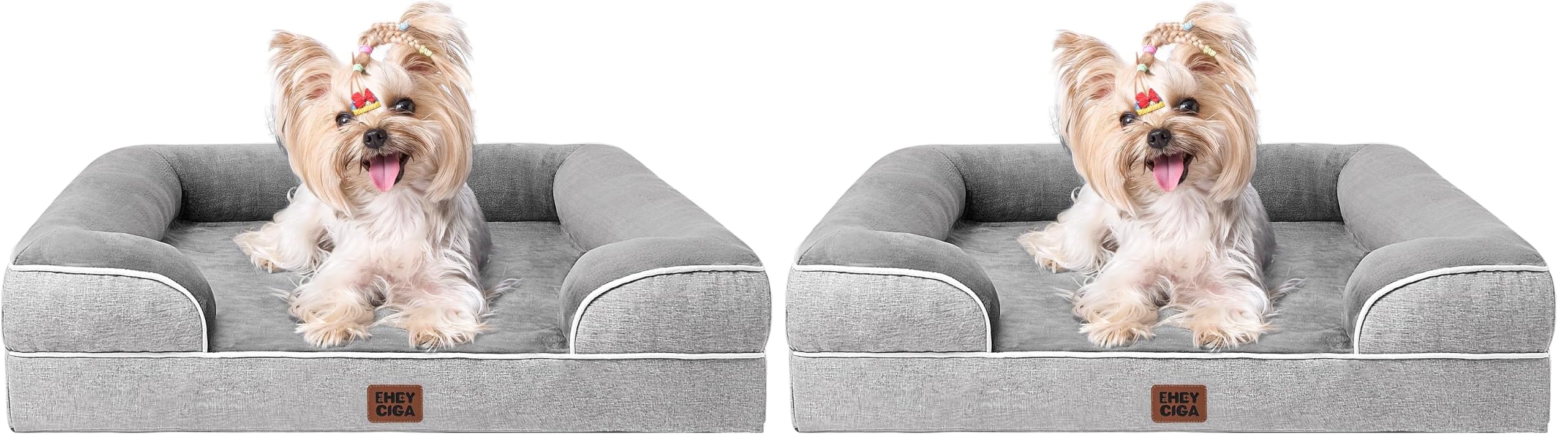EHEYCIGA Orthopedic Dog Bed for Small Dogs, Waterproof Memory Foam Small Pet Beds with Sides, Non-Slip Bottom and Egg-Crate Foam Medium Dog Couch Bed with Washable Removable Cover, Grey (Pack of 2)