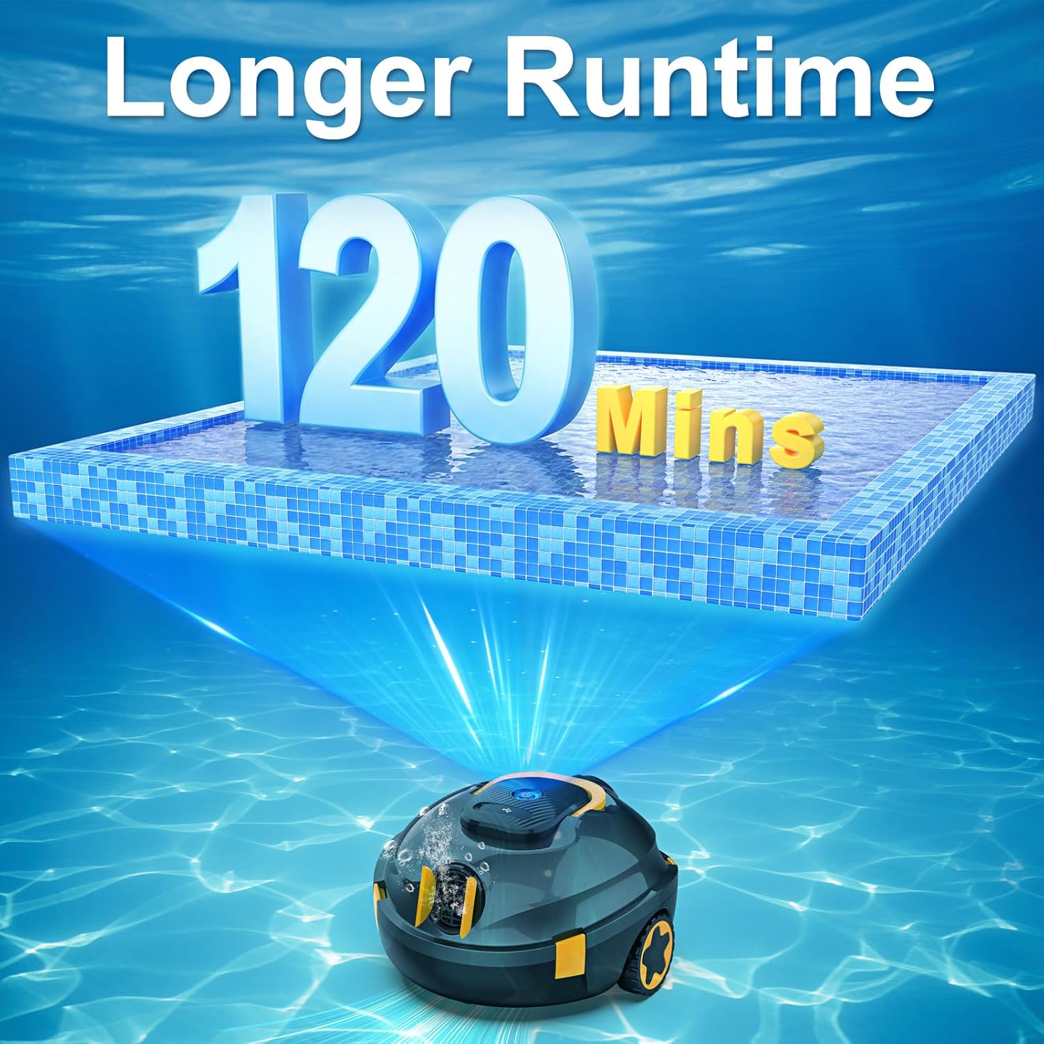 Y20 Robotic Pool Cleaner, Automatic Cordless Pool Vacuum for Above Ground & Inground Pools, 120 Min Runtime, Auto-Parking, Lightweight, Ideal for Flat-Bottom Pools up to 1100 sq.ft