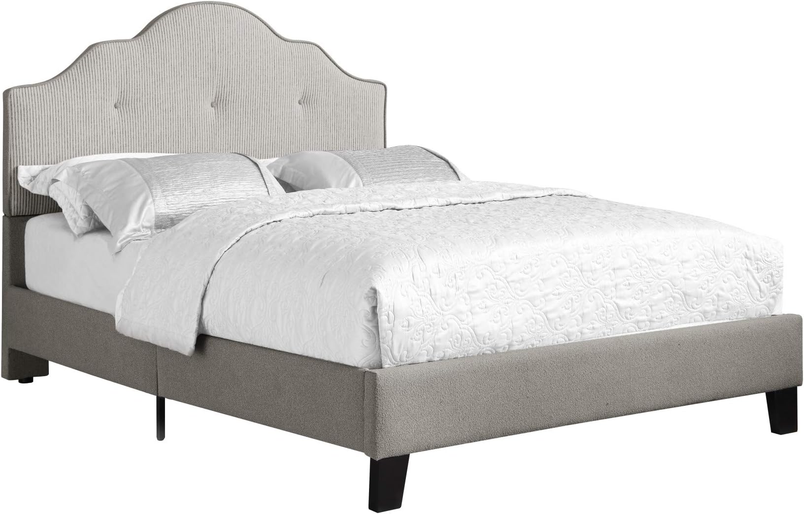 Embassy King Upholstered Bed in Gray with Arch Curved, Padded Headboard, And Platform Style Base