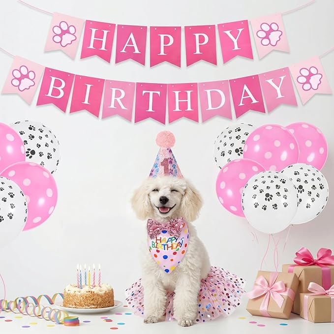 Decoración de Cumpleaños para Perro con Tutú, Gorro y Banderín miniatura 6