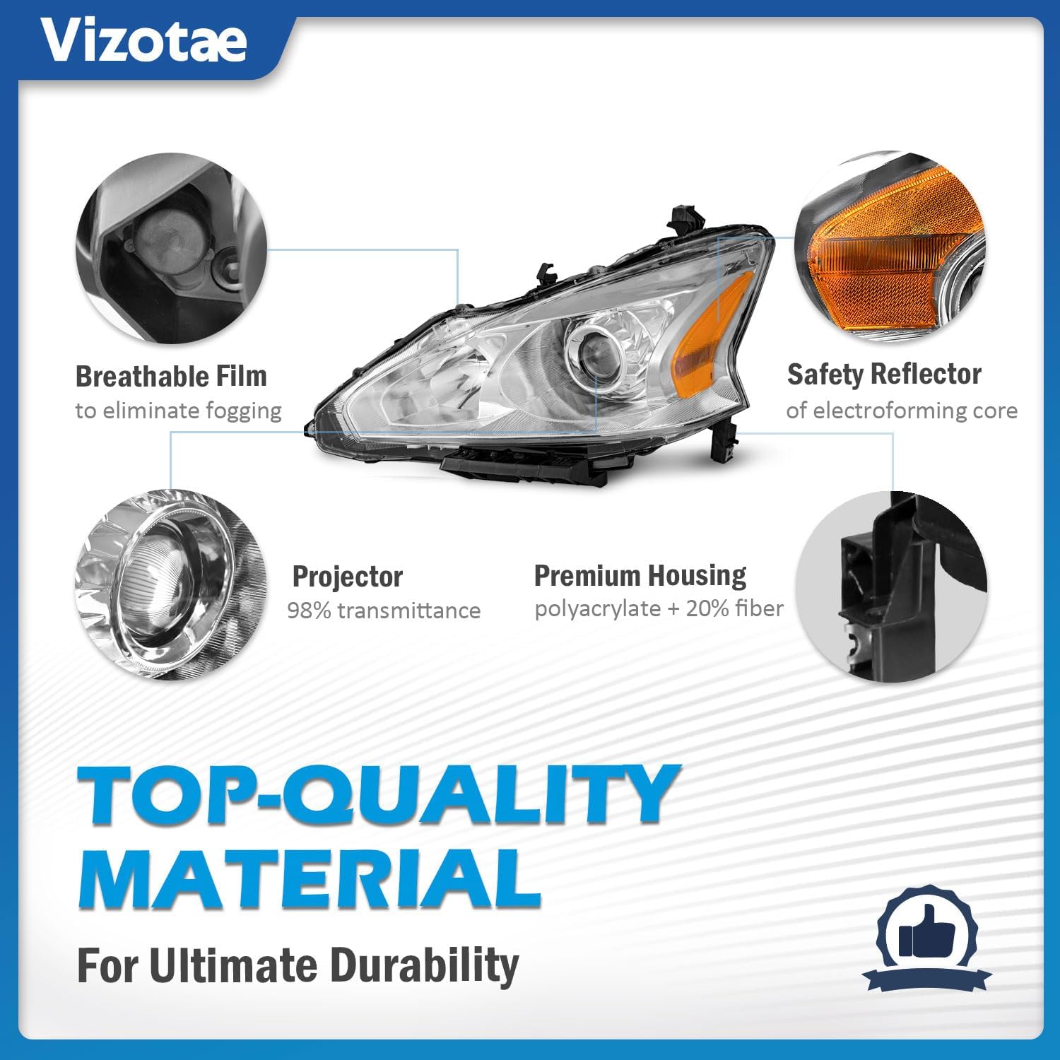 Headlights Assembly for 2013 2014 2015 Nissan Altima 4-Door Sedan Halogen Headlamp Replacement, High/Low Beam W/Bulbs, Driver&Passenger Side