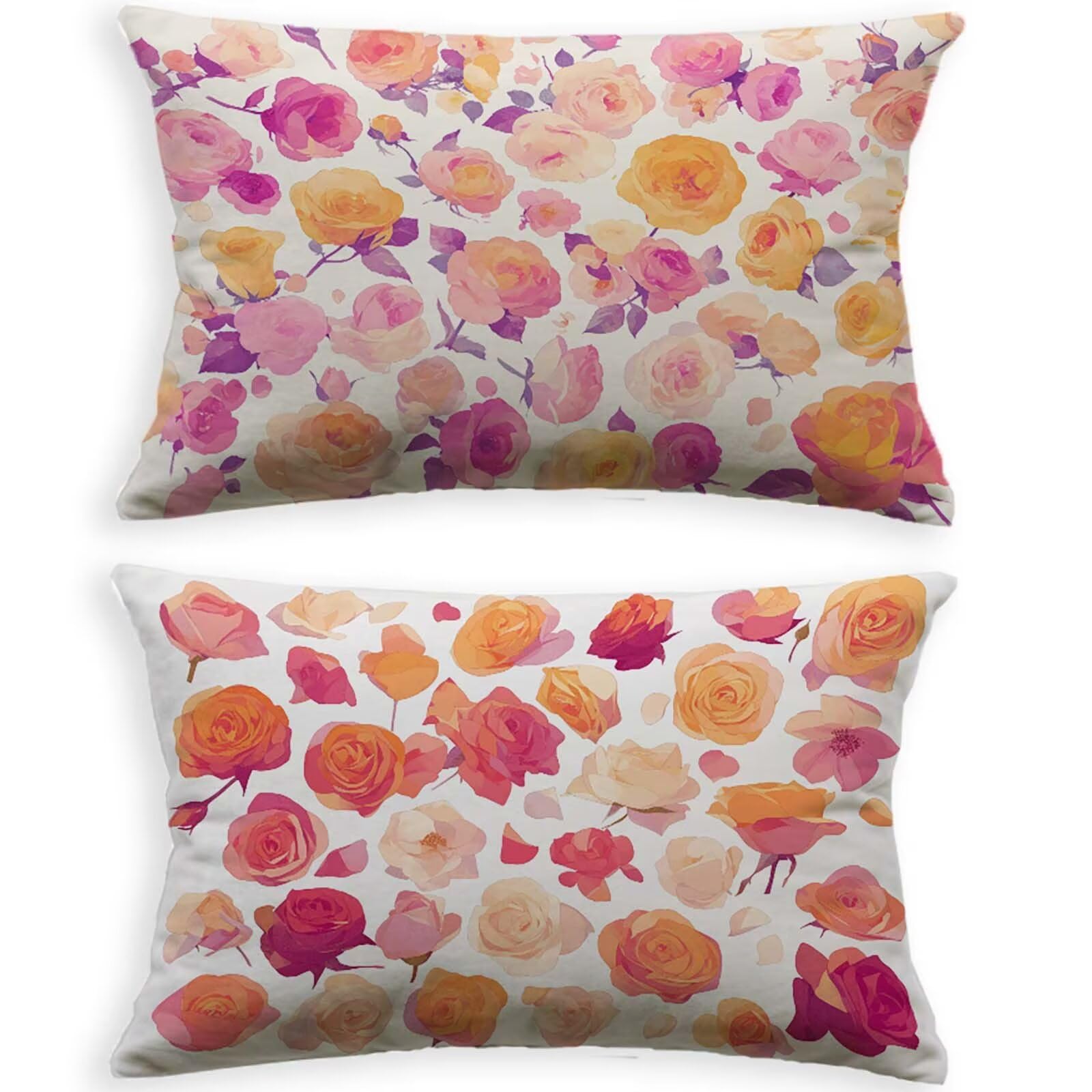 Housse de coussin velours rose et blanc 40x80 avec fermeture éclair invisible