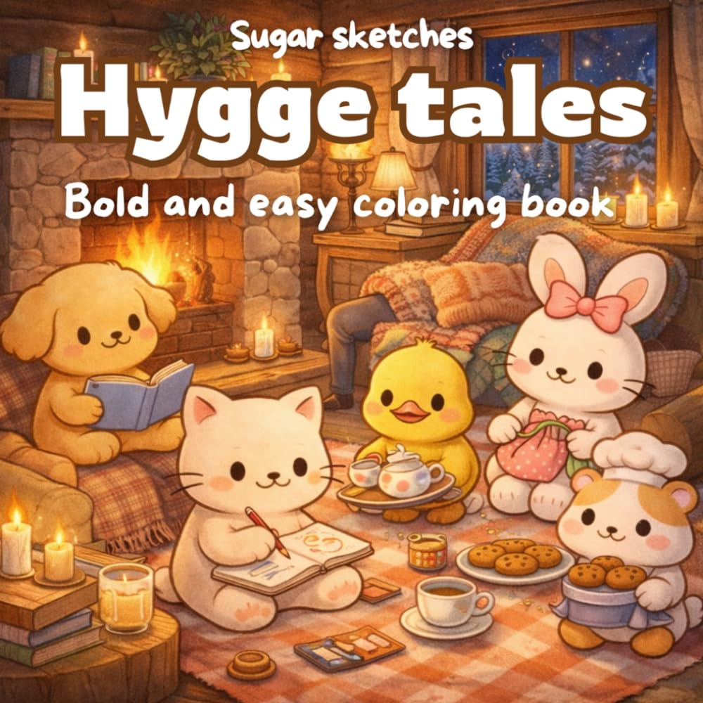 Hygge Tales Coloring Book: Cozy Cute Animal Coloring Pages – 40 Relaxing Hygge Scenes for Stress Relief