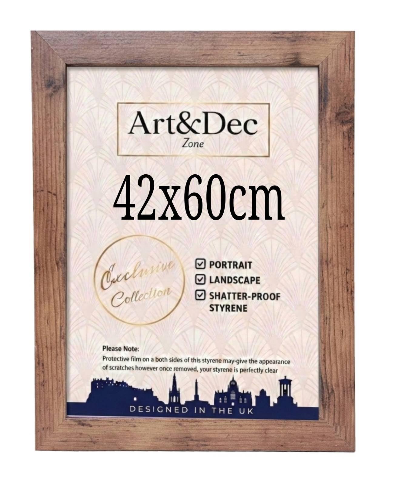 Art & Dec Zone® Vintage-style Rustic MDF Picture Frame 42x60 cm – High-Clarity Shatter-Proof Acrylic Poster Holder for Modern Wall Decor