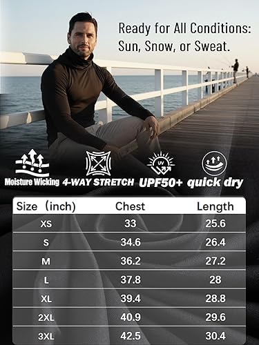 Miniatura 7 de Juego de camisas atléticas con capucha de 3 piezas, camisetas de rendimiento de manga larga con cubierta facial integrada, color negro, azul marino