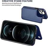 Vista 5 de Funda tipo cartera para iPhone 12 Pro Max, funda de piel sintética suave premium con función atril y función atril para iPhone 12 Pro Max de 6.7 Azul
