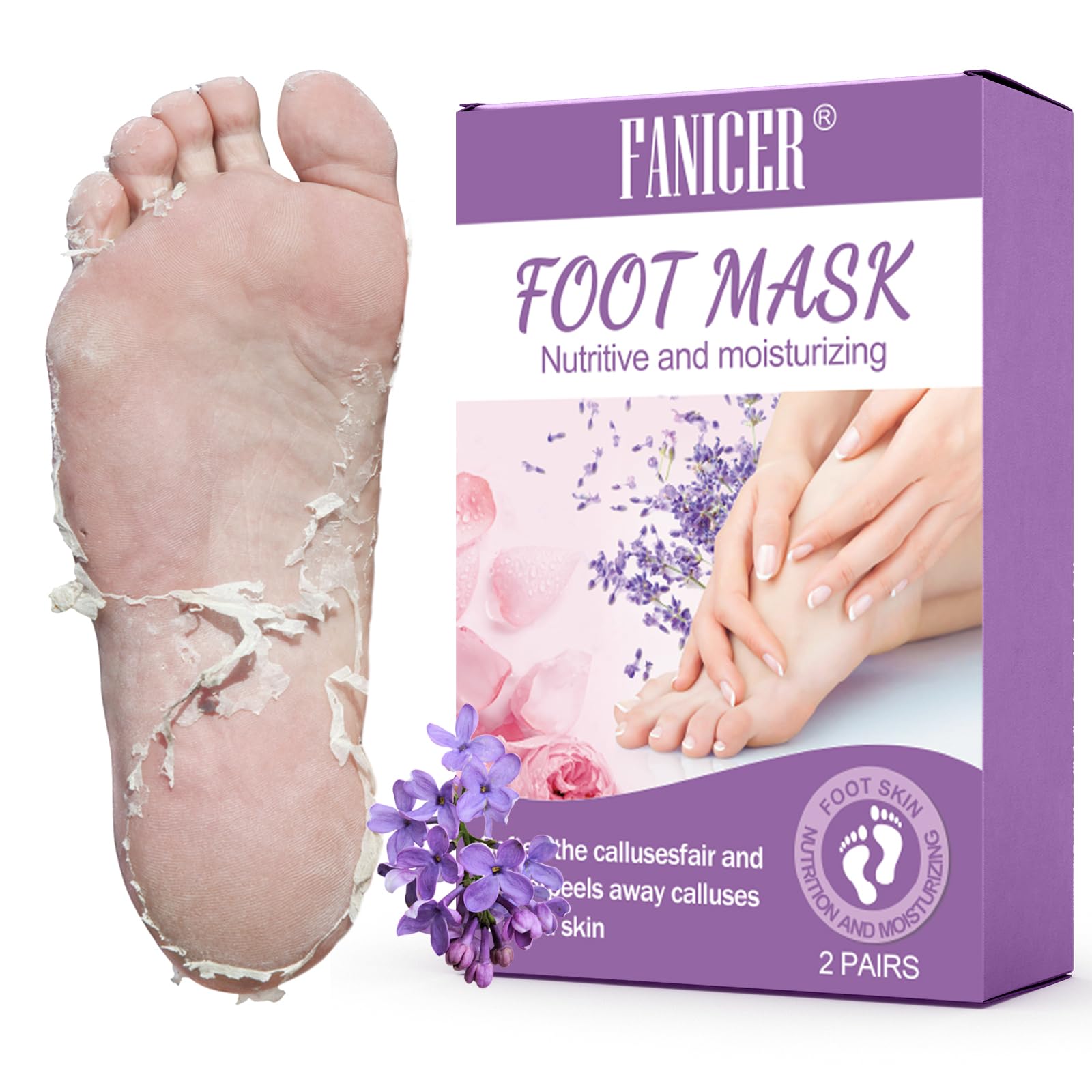 2 Pares Exfoliante Pies, Mascarilla Pies, Máscara Pies Peeling, Callos Pies Eliminar y Piel Muerta, Calcetines Hidratantes para Pies, Foot Peel Mask para Mujeres y Hombres (Lavanda+Rosas)