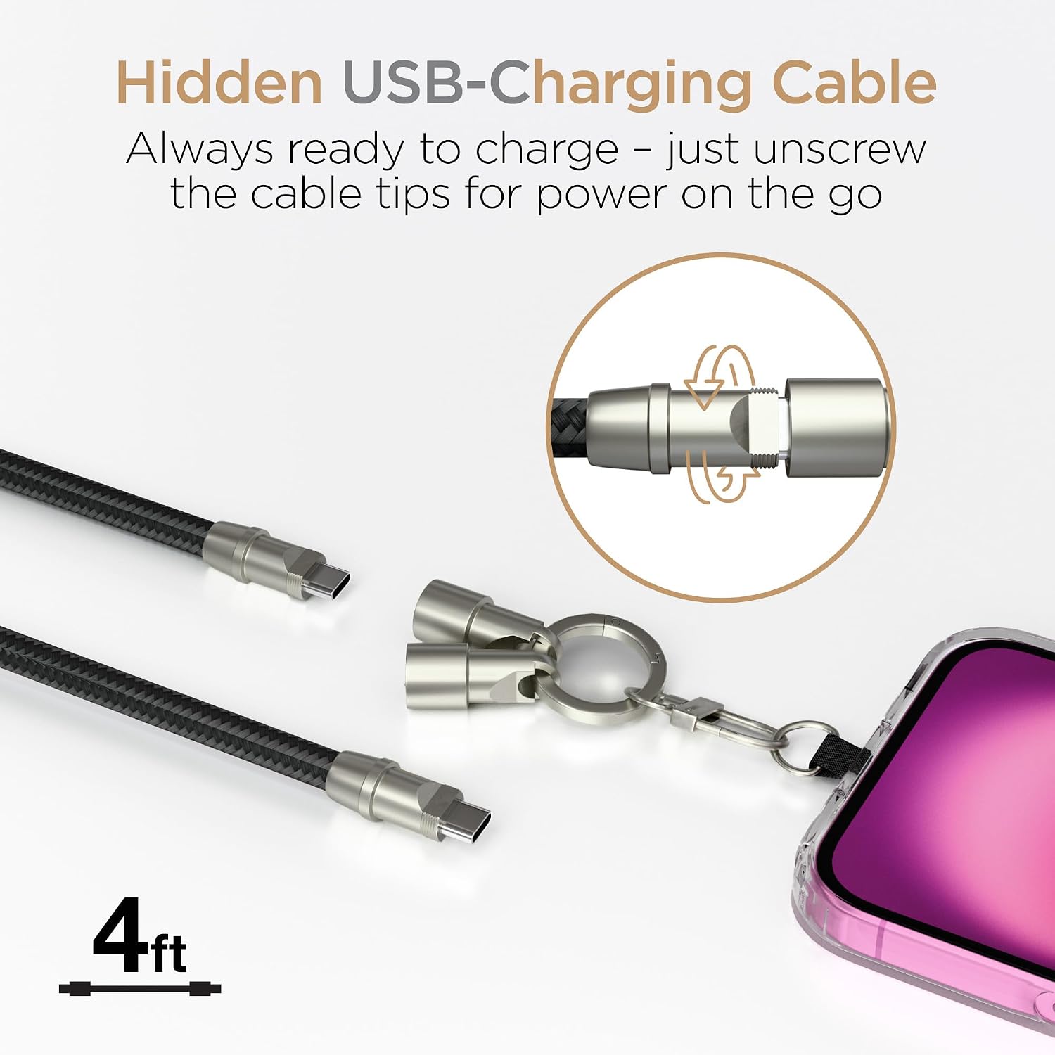 HyperGear 2-in-1 Crossbody Phone Strap with Built-in USB-C Charging Cable - Wearable Type-C Fast Charging Cell Phone Lanyard Cord For iPhone 15, Samsung Galaxy, Pixel & more
