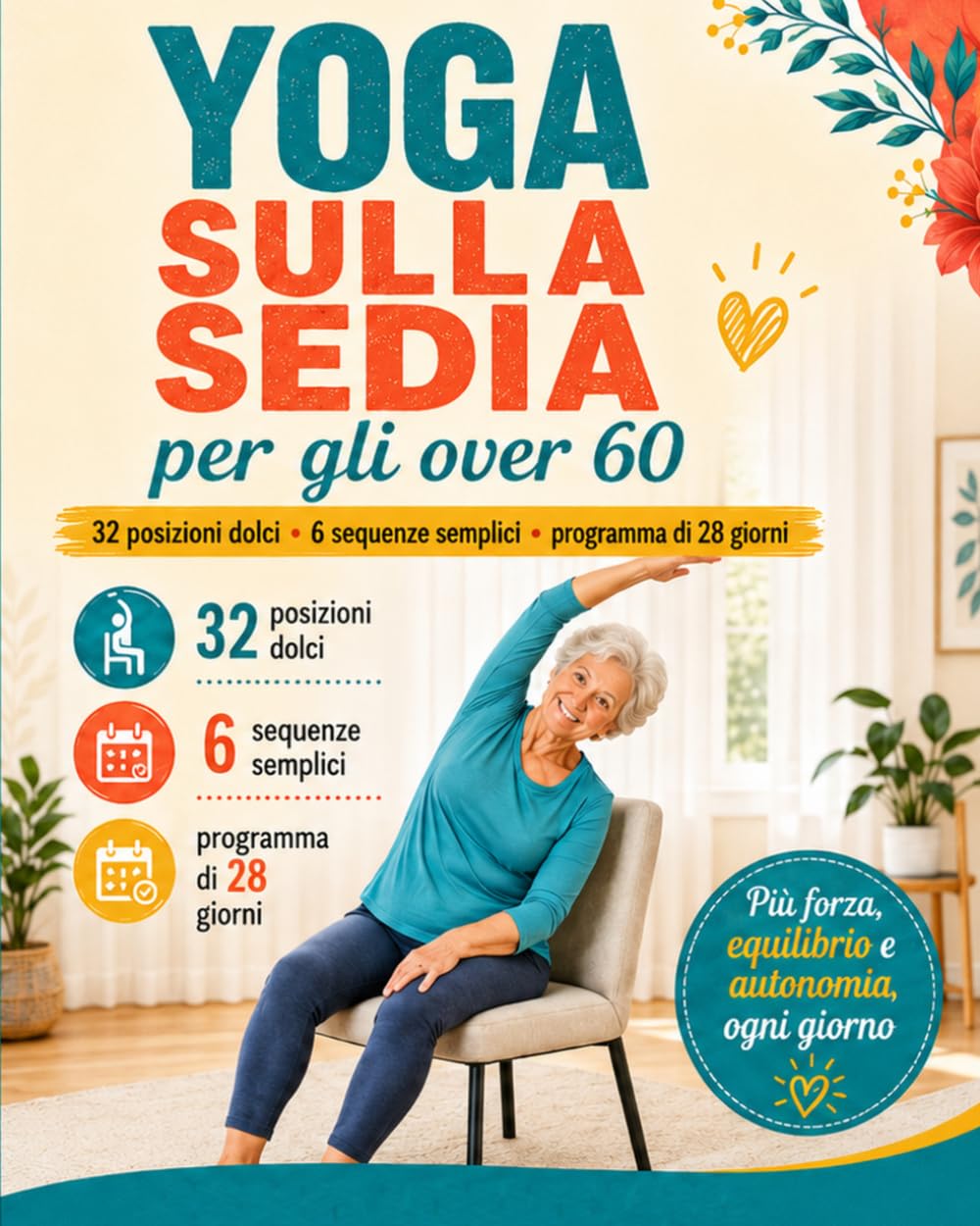 Yoga sulla Sedia per Over 60: 32 esercizi dolci, da seduti e con la sedia — con un programma di 28 giorni per mobilità, equilibrio e forza. Per principianti.