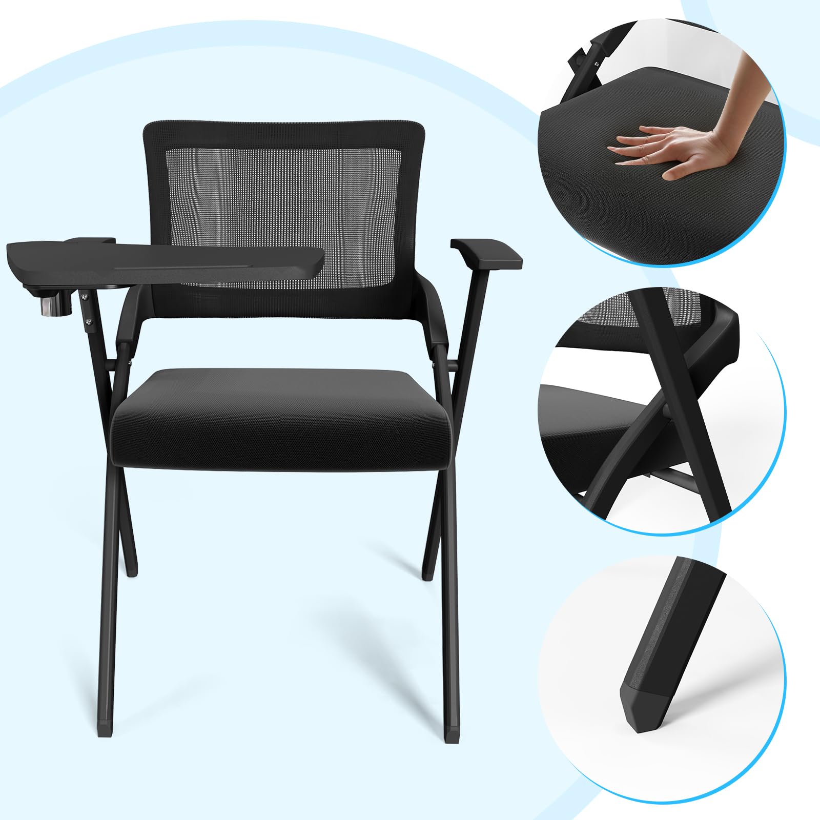 1PCS Sedia Con Bracciolo e Tavoletta Scrittoio, Sedie con Scrittoio Ribaltina, Sedia Pieghevole Salvaspazio, Sedile e Schienale Separati Con Rivestimento, per Sala Corsi Convegni Riunioni