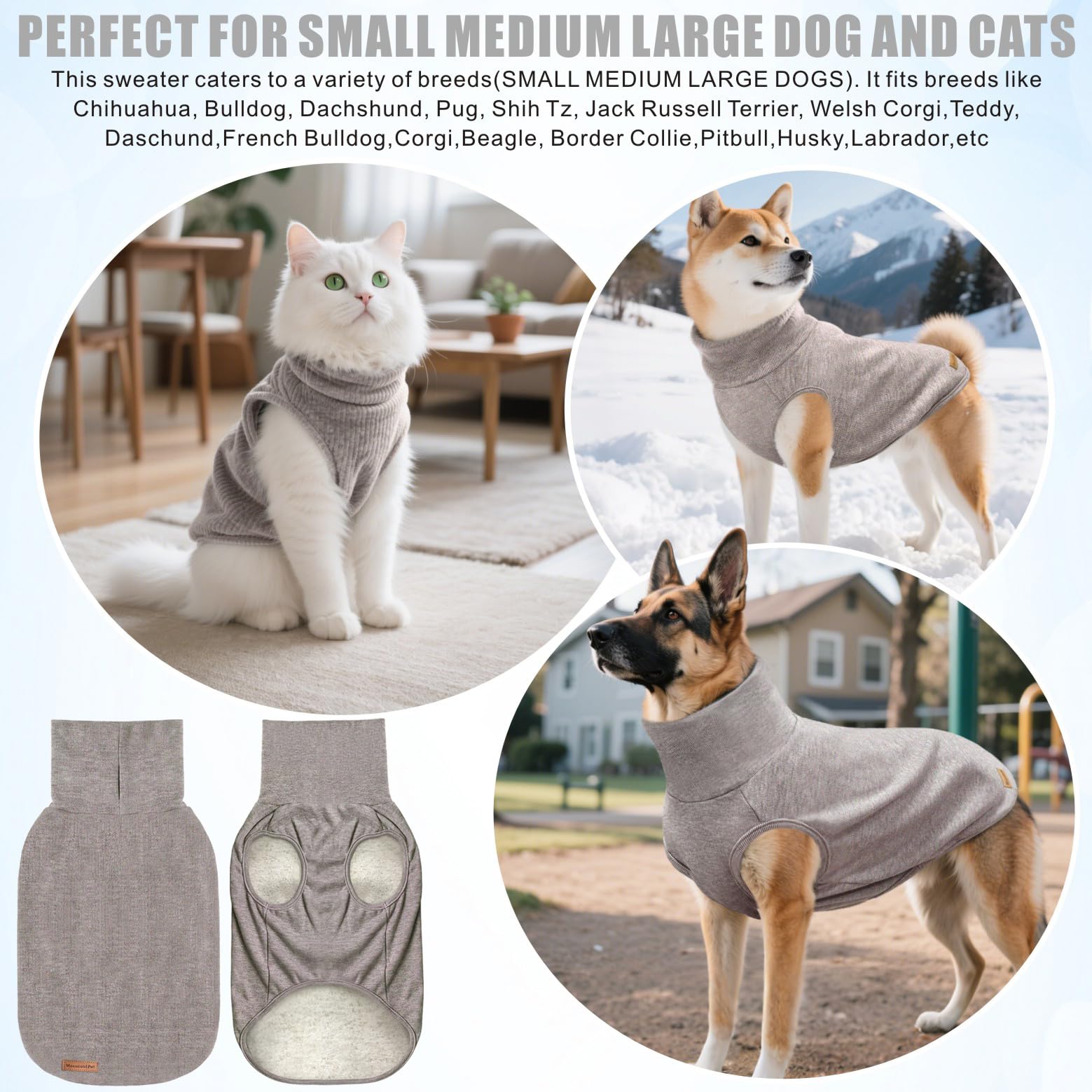 Mosucoirl Dog Sweaters Pet Pullover,Turtleneck Doggy Sweatshirt for Extra Large Dogs Thick Warm Dog Clothes Fleece Soft Winter Hoodies Outfit for Small Medium Large Dogs XS-4XL (Khaki - Image 4