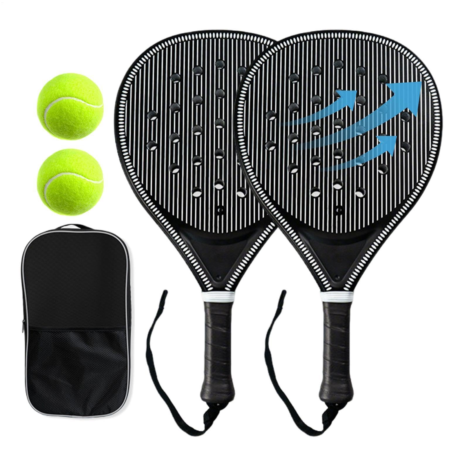 Famili - Set di racchette da spiaggia in polistirene, fibra di carbonio, cotone, PU, ABS, 26 x 46,5 cm, portatile, per allenamenti da tennis, per adulti e bambini