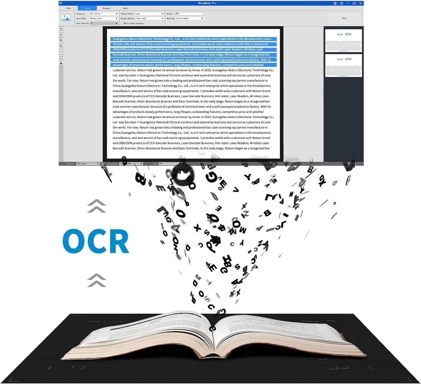NetumScan Book & Document Camera, Multi-Language OCR and English Article Recognition by AI Technology, Real-time Projection, Video Recording, Foldable & Portable, Capture, Windows/MAC/Linux- NS-800NC