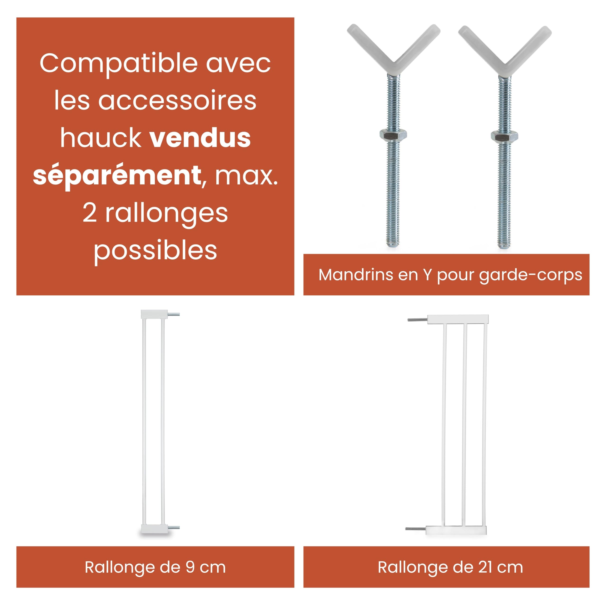 hauck Barriere de Securite Enfant et Chien Open N Stop 2 avec Extension 21 cm – Largeur 96–101 cm, Hauteur 77 cm, Ouverture une Main des deux Côtés, Installation sans Perçage, pour la Maison - Blanc