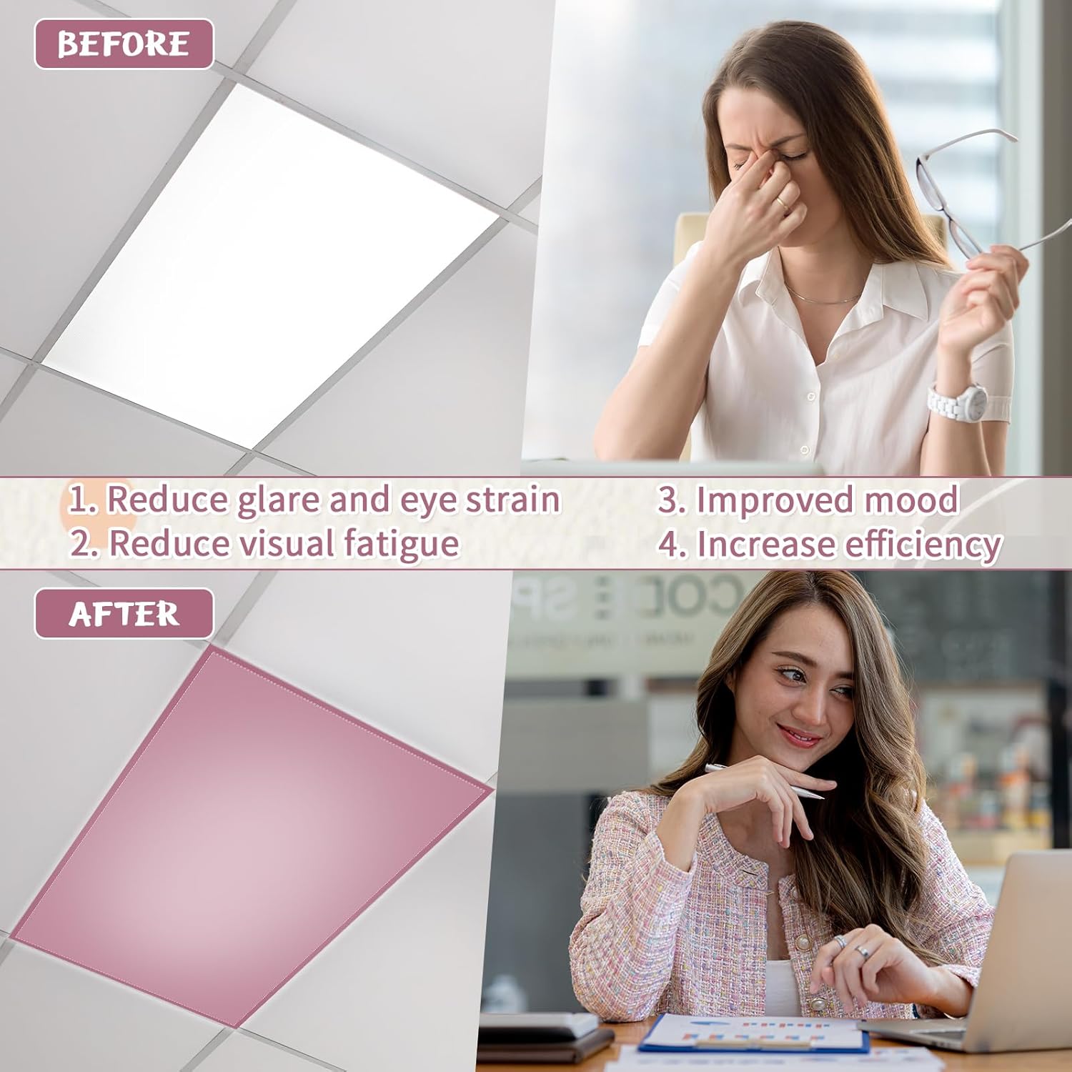 6 Pcs Fluorescent Light Covers 4 x 2 ft Magnetic Ceiling Light Covers Lights Filters for Classroom Office Home School(Boho Color)