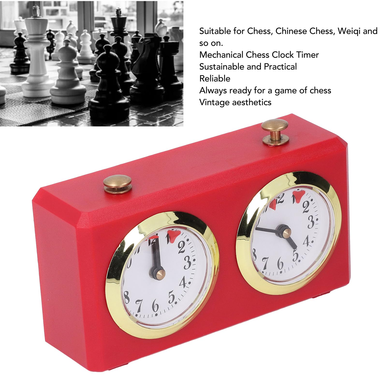 Mechanischer Schach-Timer, Professionelle Vintage-Uhr für Schachspiele, Tragbar, Langlebiges ABS-Eisen-Design, 15,4 X 5,5 X 9 cm (Rot)