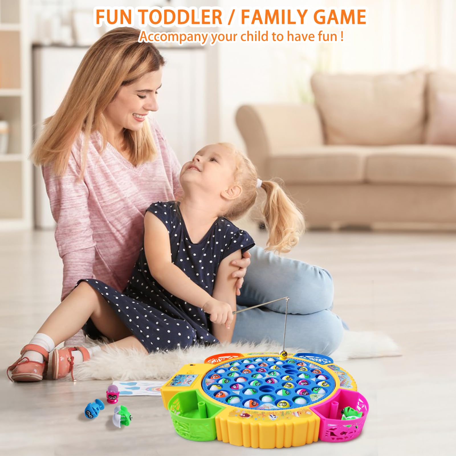 Gioco Musicale di Pesca con 45 Pesciolini e 4 Canna, Magnetico Giocattolo Educativo e Stimolante - Regali per Bambini e Bambine di 2 3 4 5 6 Anni