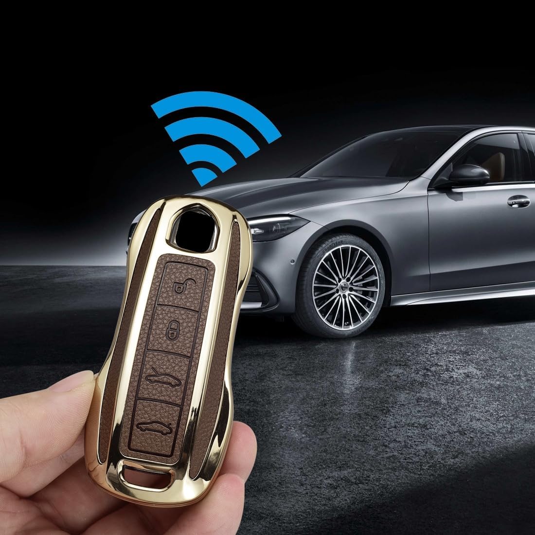 Key Fob Cover for Porsche, Leather& TPU Key Cover Case Shell for Cayenne Panamera 718/911 Taycan Macan Carrera - Image 5