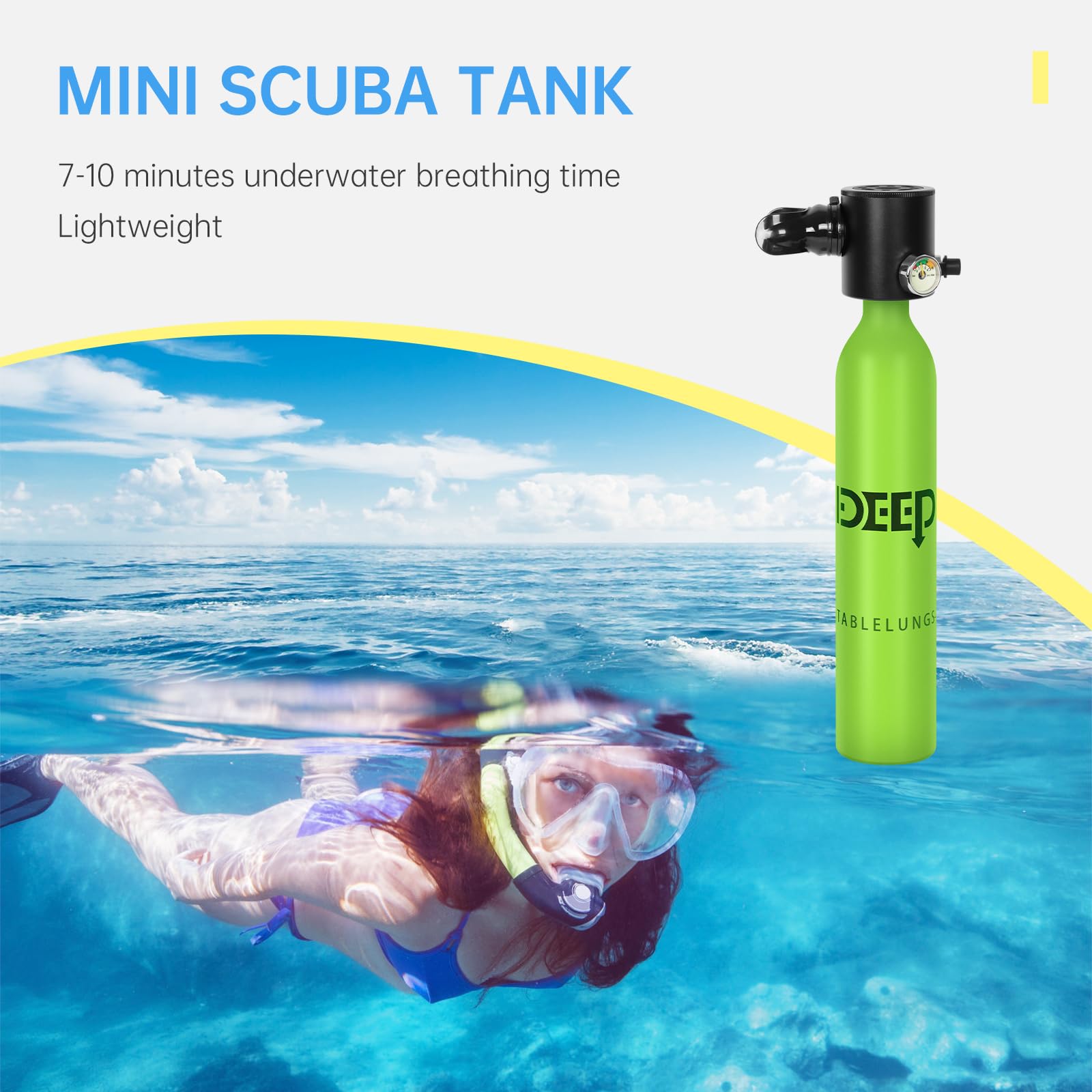 DIDEEP Scuba Tank Diving, 0.5L Capacity Mini Scuba Tank,Dive Portable Lungs for 7-10 Minutes Underwater Breathing, Diving Lung Tank Suitable for Emergency Rescue with Valve Converter
