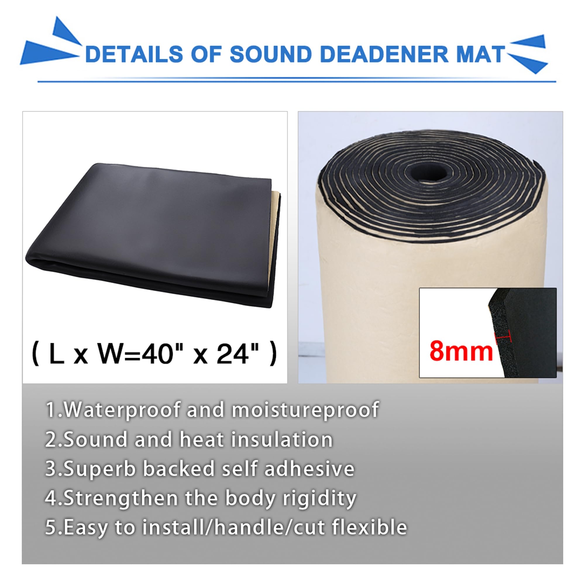 sourcing map 300cmX100cm Aislante Térmico Insonorizante Negro Forro Papel Adhesivo 8mm De Espesor Espuma Aislante Acústico Insonorización Coche