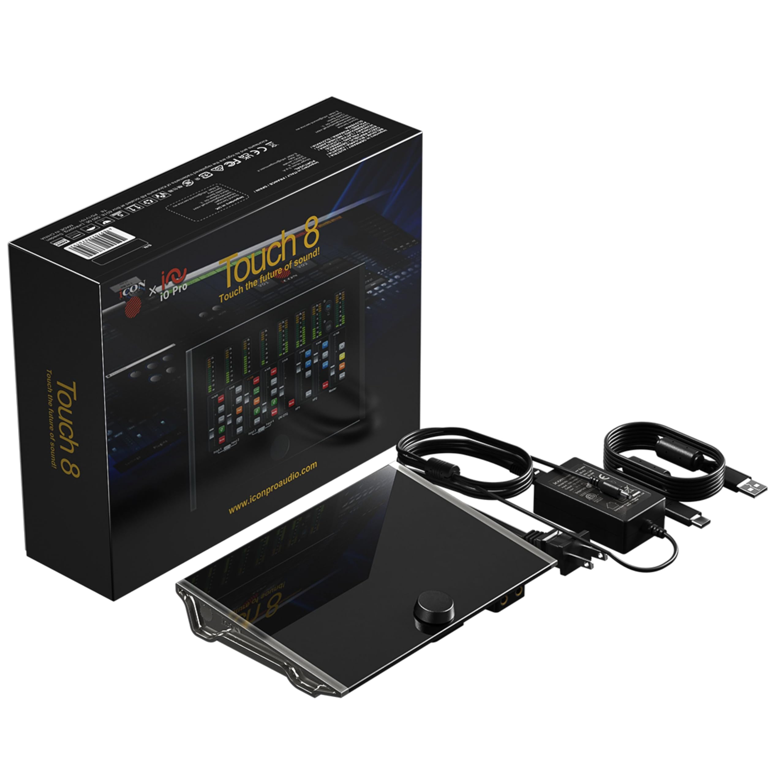 Icon Pro Audio Touch 8 - Interfaz de audio USB de 12 × 12 con pantalla táctil de 10 pulgadas, 4 entradas de micrófono/línea y ADAT para grabación de estudio