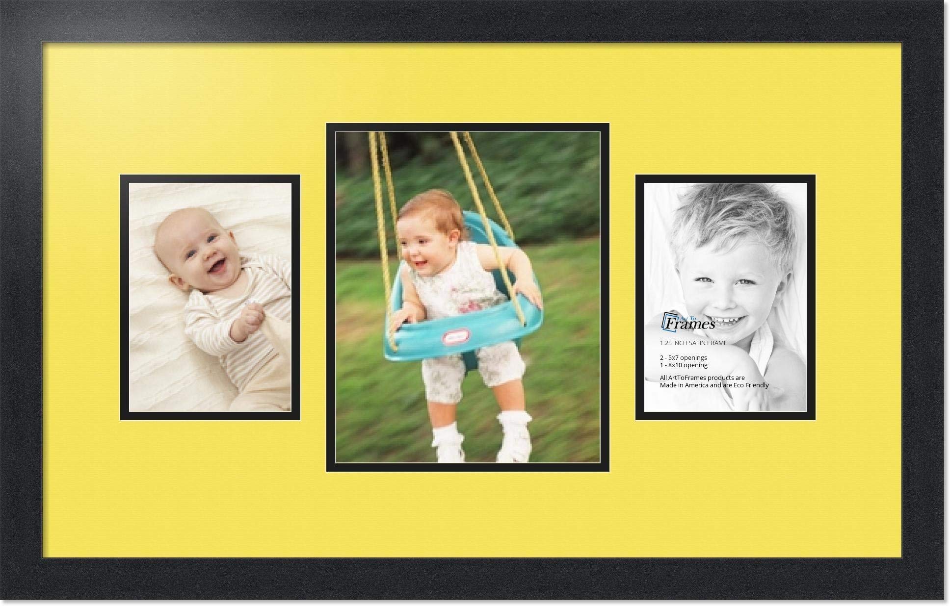 ArtToFrames Collage Photo Frame Double Mat with 1 - 8x10 and 2 - 5x7 Openings and Satin Black Frame