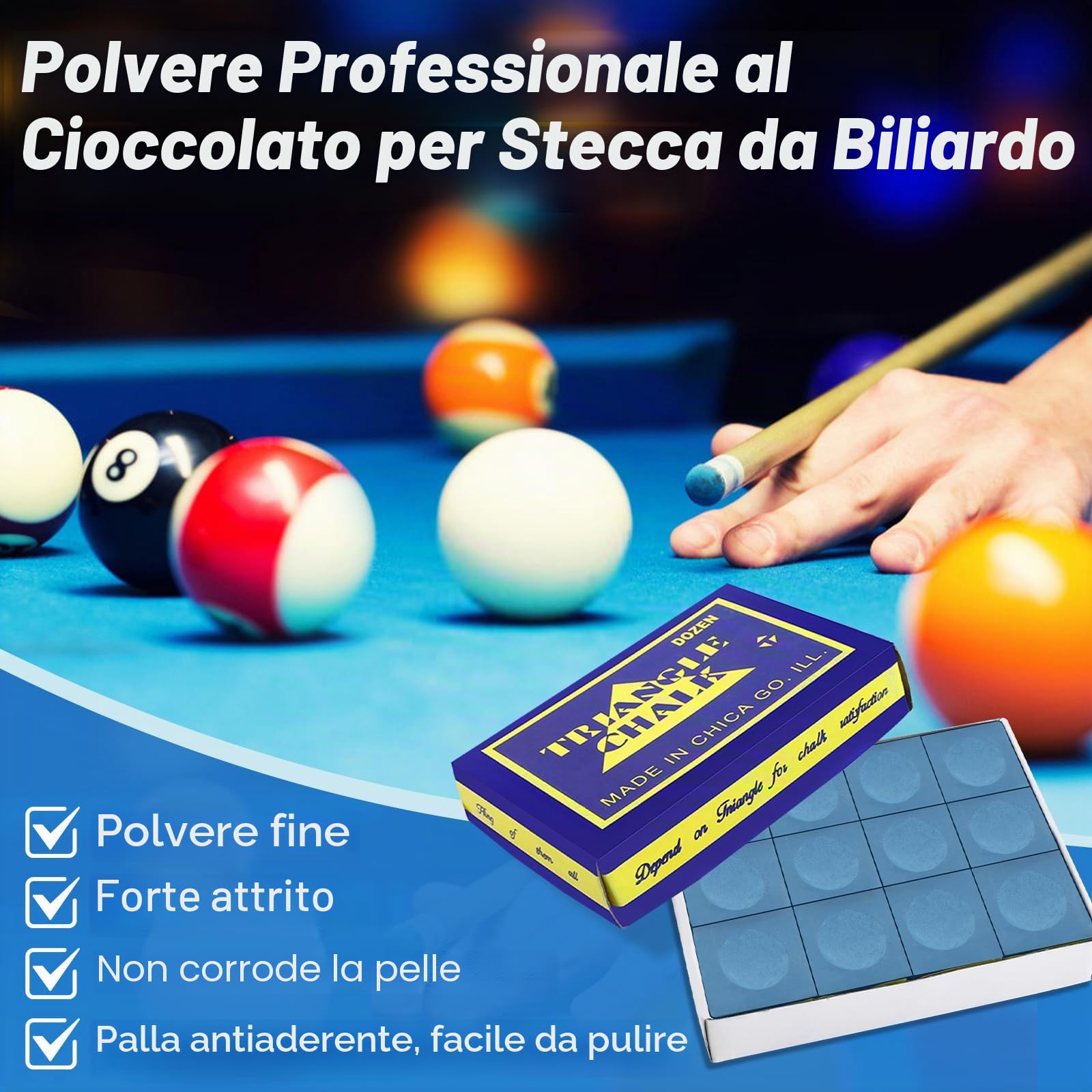 Gessetti da Biliardo, 12 Gessetti da Biliardo Professionale, Gessetti per Stecca da Biliardo, Gessetto Biliardo Scatola per Giocatori Professionisti