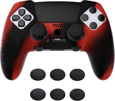 PlayVital Silicone Skin w/Thumb Grip Caps for ps5 Edge Controller Red Black