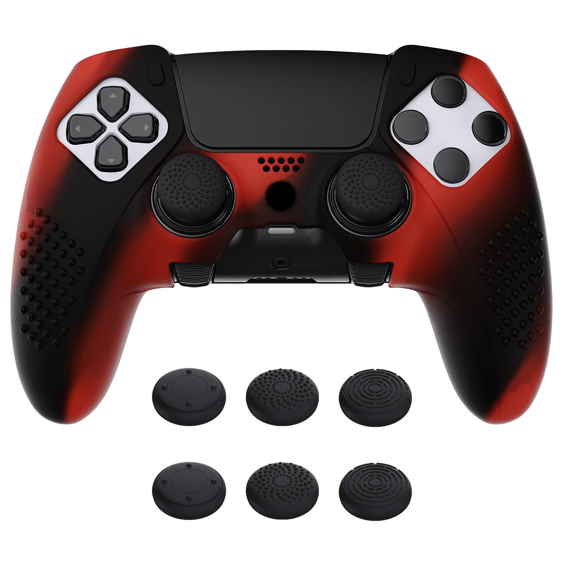PlayVital Anti-Slip Silicone Cover Case for ps5 Edge Controller, Soft Rubber Cover for ps5 Edge Wireless Controller with 6 Thumb Grips-Red&Black (3D Studded Edition)