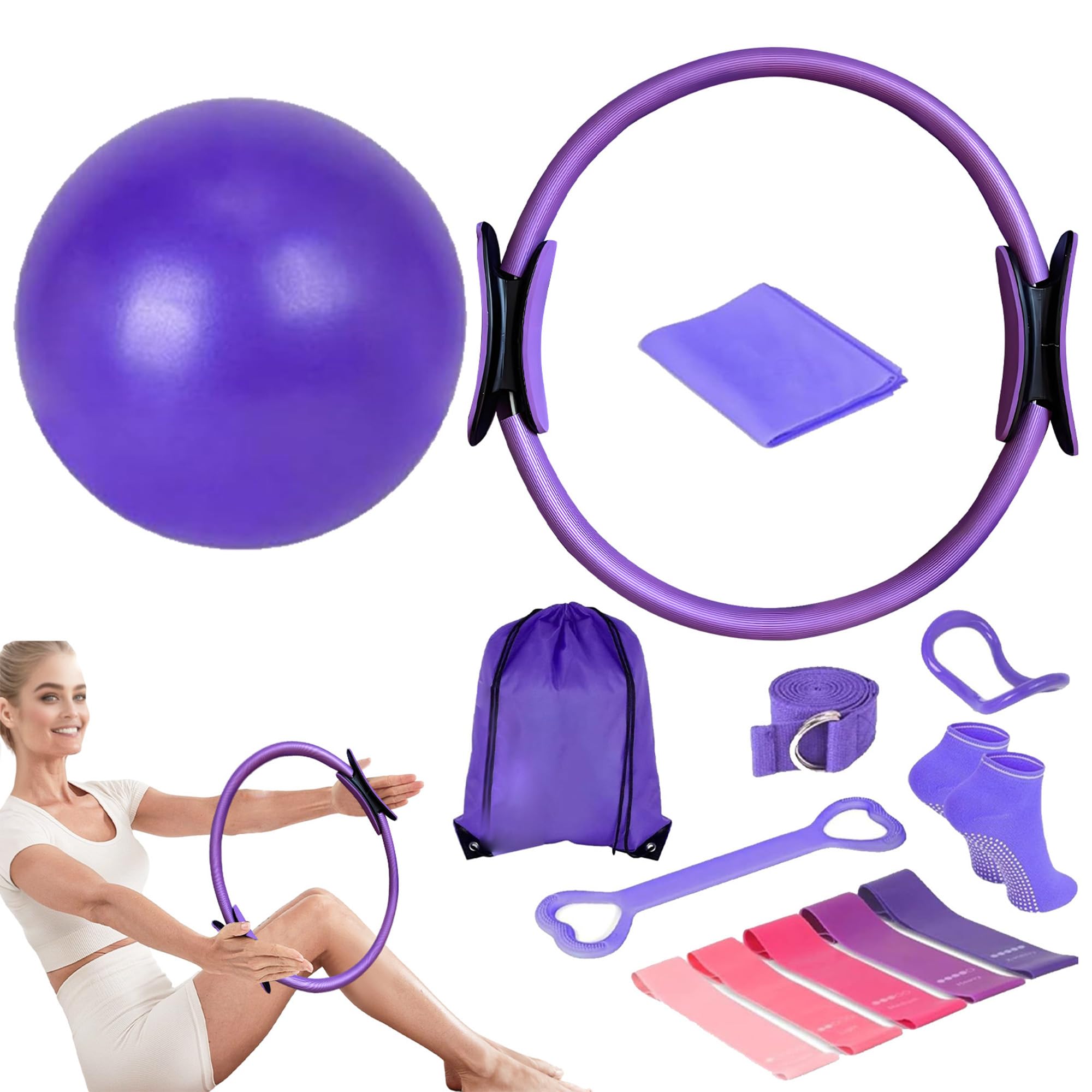 13pcs Kit de Yoga et Pilates pour Femmes: Kit Yoga Sculptez Vos Cuisses Bras et Abdos à la Maison-pour la Tonification Corporelle,la Flexibilité et l'Entraînement de Force Complet du Corps