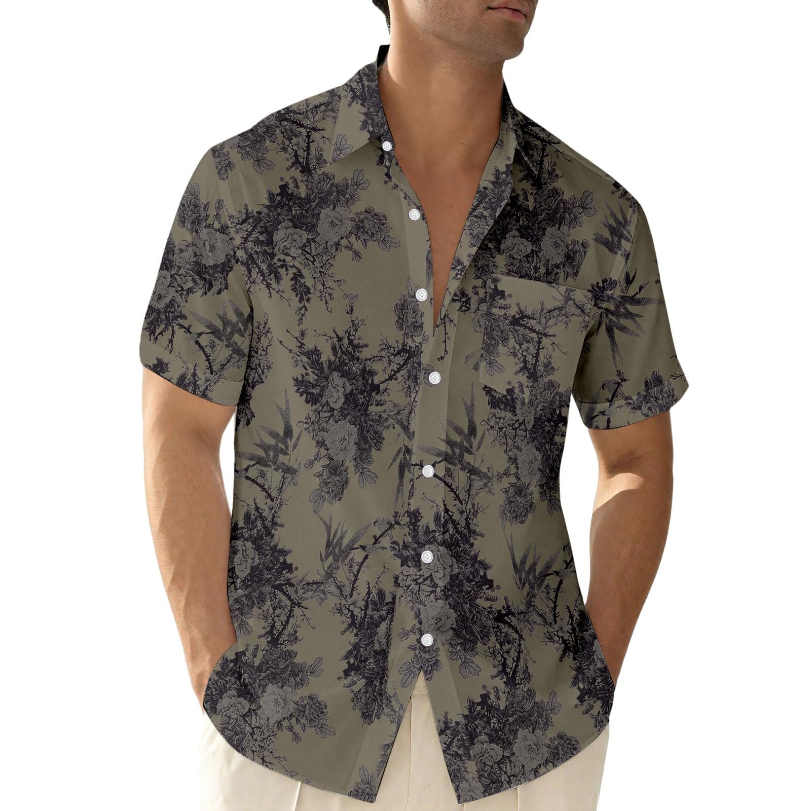 Chemise hawaïenne à manches courtes pour homme - Imprimé floral - Chemise d'été - Chemise de loisirs - Chemise hawaïenne vintage - Chemise viking légère et respirante - Chemise de loisirs